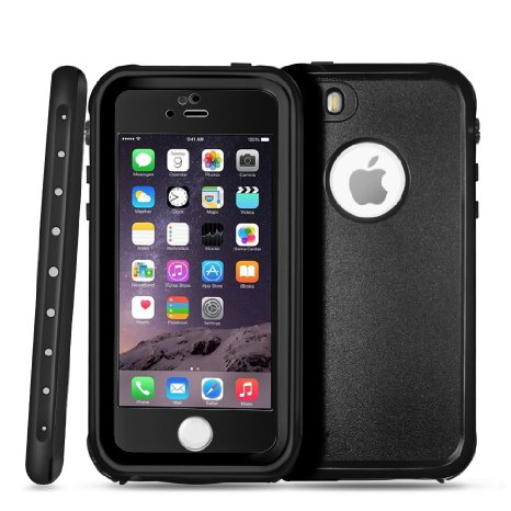 TNP iPhone SE/5s/5 Waterproof Case (Black) - Underwater Dustproof Snowproof Shockproof Dirtproof Extreme Durable Full Body Protective Case Cover Skin for Apple iPhone SE and iPhone 5s/5 4.0" Device