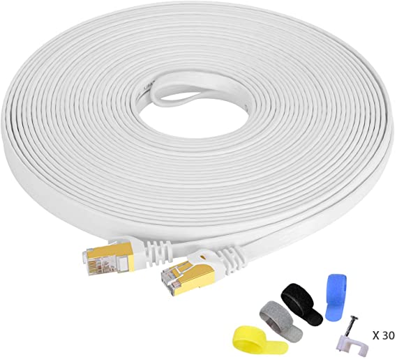 Cat 7 Ethernet Cable 75ft Shielded,Flat Ethernet Patch Cables - High Speed Internet Cable for Modem, Router, LAN, Computer - Compatible with Cat 5e,Cat 6 Network - White