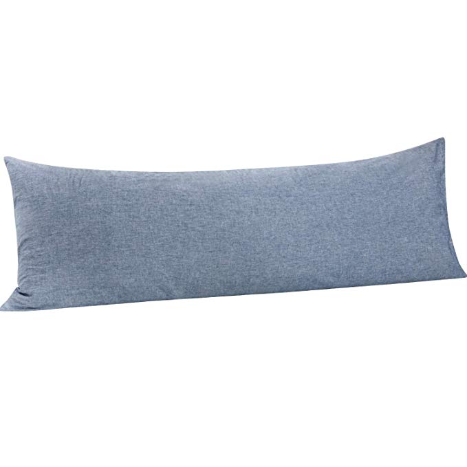 NTBAY Stone Washed Cotton Body Pillow Cover, Reduces Allergies and Respiratory Irritation for Adults Pregnant Body Pillowcase, 20 x 54 Inches, Denim Blue