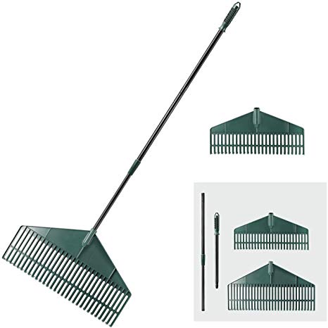 ORIENTOOLS Garden Leaf Rake with 2 Plastic Head 30Tines and 26 Tines Adjustable Black Steel Handle Landscape Rake, 30T Rake: from 140 to 175cm, 26T rake: from 110 to 150cm