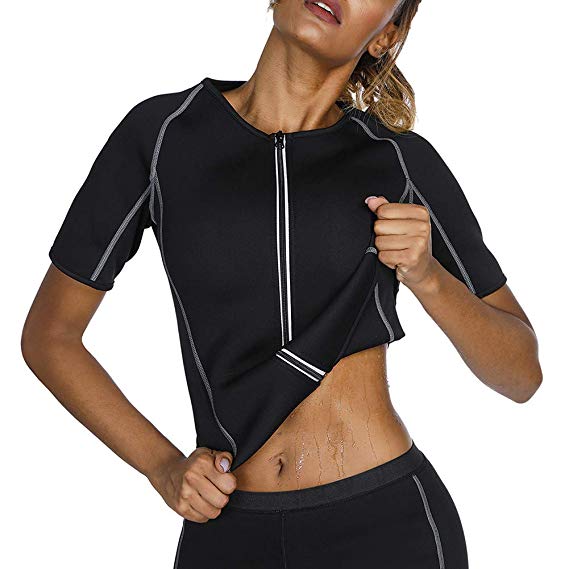 MASS21 Women Sweat Sauna Shirt Weight Loss Body Shaper Short Sleeve Waist Trainer Neoprene Sauna Suit