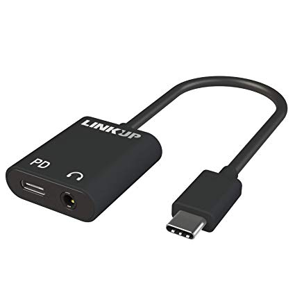 LINKUP USB C to 3.5mm Audio Headset Adapter | USB C Power Charing (PD 2.0) Port | Compatible with Thunderbolt 3, MacBook Pro 2018 iPad Pro Surface Book 2 GO S9 / S8 Dell XPS 13/15 Pixelbook
