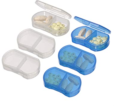 UNIS 6 Pack Small Thin Style Emergency Pill Medication Portable Container Case Box with Dual Compartments