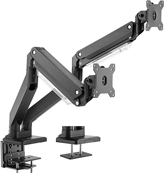 VIVO Premium Aluminum Dual Monitor Pneumatic Spring Arms Desk Mount Stand | Fits 2 Screens up to 32 inches (STAND-V102G2)