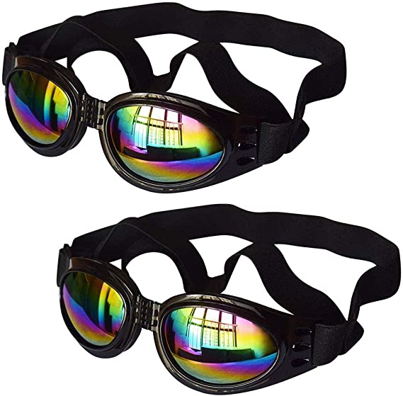 2 Pcs Dog Goggles, Adjustable Strap Dog Goggles Eye wear Protection for Travel Skiing, Black UV Protection Waterproof Sunglasses for Dog (Black, Black)
