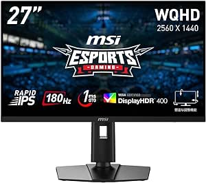 MSI ゲーミングモニター G274QPF E2 27インチ/WQHD/RAPID IPSパネル/180Hz/1ms(GTG)/Adaptive-Sync/DisplayHDR 400/HDMI/DP/USB Type-C/縦横回転・高さ調整/メーカー3年保証