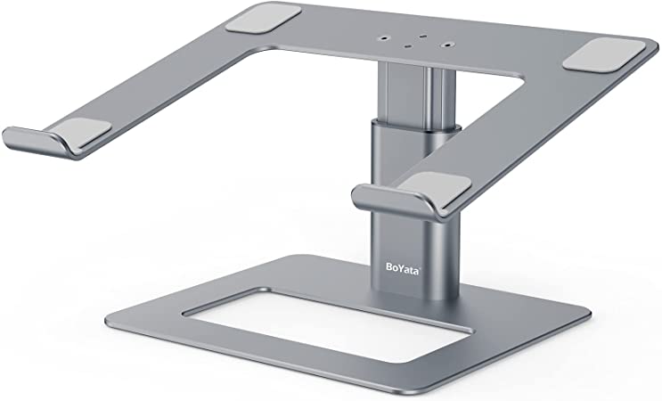 BoYata Laptop Stand, Ergonomic Aluminum Height Adjustable Computer Stand Laptop Holder for Desk, Compatible with MacBook Pro/Air, Dell, Lenovo, HP, Samsung, More Laptops 11-17" (Grey)