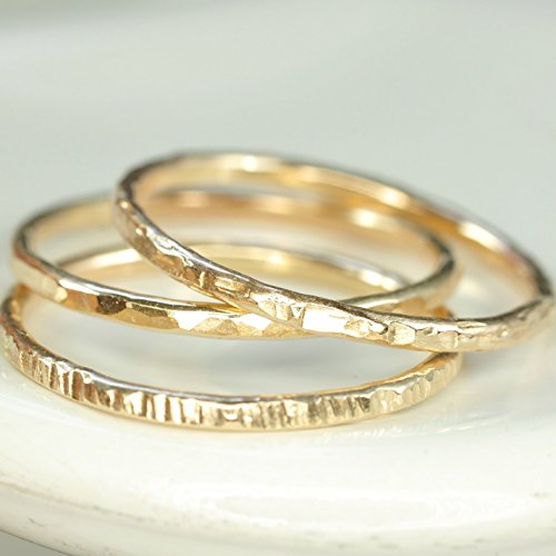 14k gold filled Stacking Rings - set of three (3) - SIZE 6 - hammered thin bands - skinny rings