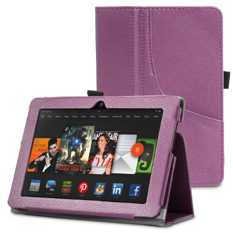 ULAK Kindle Fire HDX 7 Case Synthetic Leather Case stand with Stylus Holder for official Kindle Fire HDX 7 (7" inch) 2013 Release Purple