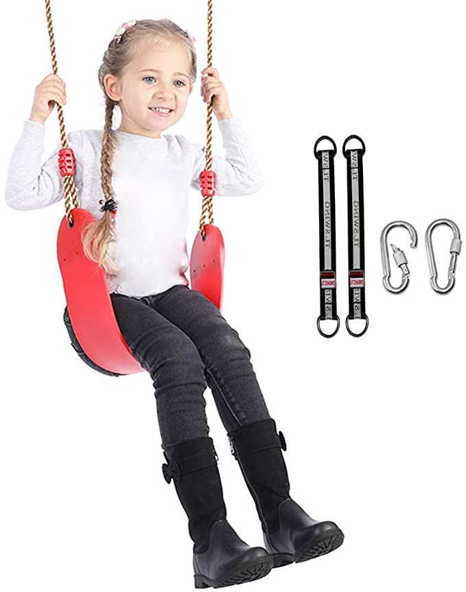 Xinlinke Children Swing Seat Set Rope Adjustable with Tree Hanging Straps Snap Hooks Kids Indoor Outdoor Backyard Playground Playset Swingset Replacement Accessories Red