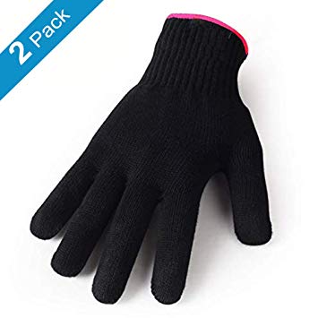 Heat Resistant Gloves for Hair Styling, Curling Iron, Flat Iron and Curling Wand, Black, Pink Edge, 2 Pack