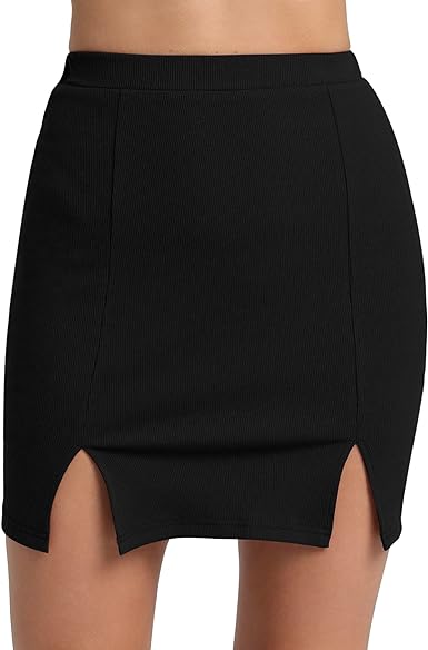 MANGOPOP Women's Ribbed Bodycon Skirt Elastic High Waist Pencil Short Mini Skirt