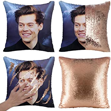 Tiaronics Harry S Sequin Pillow Case Mermaid Reversible Flip Sequin Pillow Cover Decorative Cushion Cover Funny Gag Gifts 16x16 Inches (1Champagne)