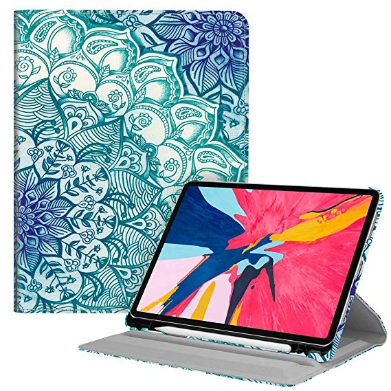 Fintie Case with Built-in Pencil Holder for iPad Pro 11" 2018 [Support 2nd Gen Pencil Charging Mode] - Multiple Angles Stand Protective Cover with Auto Sleep/Wake, Emerald Illusions