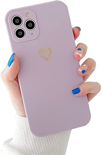 Ownest Compatible with iPhone 11 Pro Max Case for Soft Liquid Silicone Gold Heart Pattern Slim Protective Shockproof Case for Women Girls for iPhone 11 Pro Max-Purple