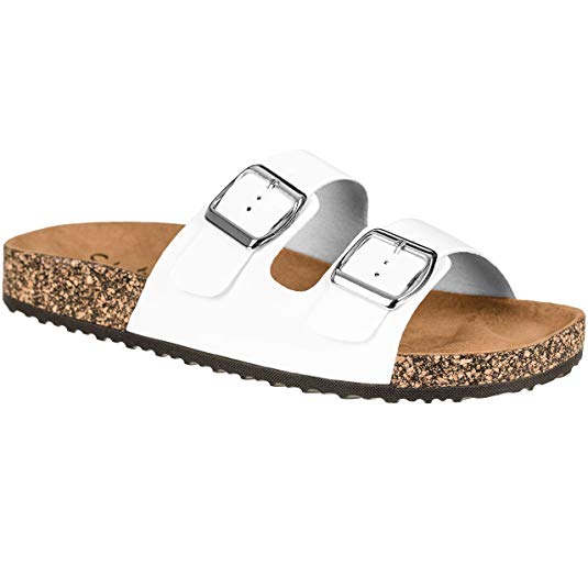 CLOVERLY Comfort Low Easy Slip On Sandal – Casual Cork Footbed Platform Sandal Flat – Trendy Open Toe Slide Sandal Shoes
