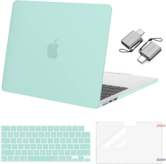 MOSISO Compatible with MacBook Air 13.6 inch Case 2022 2023 Release A2681 M2 Chip Liquid Retina Display Touch ID, Plastic Hard Case&Keyboard Skin&Screen Protector&Type C Adapter 2 Pack, Mint Green