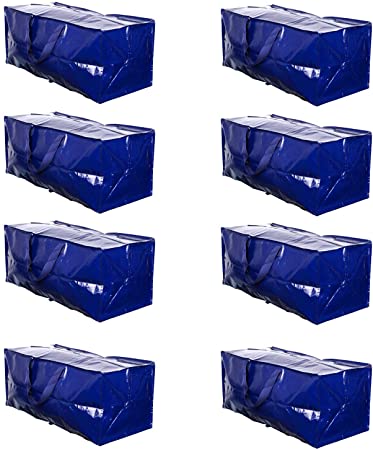 VENO Heavy Duty Extra Large Storage Bag Moving Tote Backpack Carrying Handles & Zipper - Compatible with IKEA Frakta Hand Carts Boxes Bin, Made of Recycled Material (8 Packs)