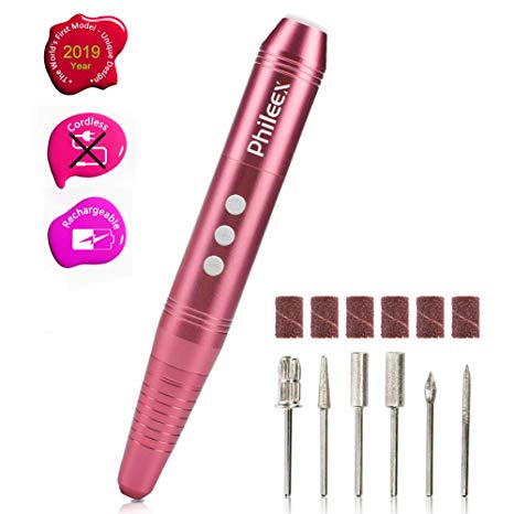 Phileex Nail Drill Rechargeable Electric Nail Drill for Acrylic Nails Cordless Portable Professional Nail Drill Machine for Nail Salon Games,Electric Nail File for Beauty Home Use