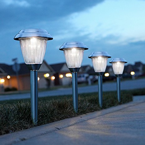 Solar Pathway Lights Outdoor, Kohree Led Solar Landscape Lighting for Path Walkway Driveway Garden Patio Yard, Stainless Steel Silver, 8 Packs