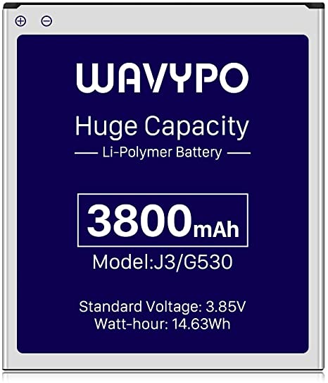 3800mAh Galaxy J3 Battery, 2020 Upgraded Li-Polymer High Capacity Battery Replacement for Samsung Galaxy J3 J327 J320 EB-BG530BBU/ Galaxy On5/ Galaxy Grand Prime SM-G530 J5 Battery Wavypo