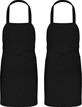 Professional Bib Apron (Black, 32 x 28 inches) - Durable, String Adjustable, Machine Washable, Comfortable, Easy Care - by Utopia Wear (Set of 2)