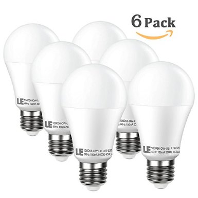 LE 6 Pack 7W A19 E26 LED Bulbs 40W Incandescent Bulbs Equivalent Not Dimmable 450lm Daylight White 5000K 200 Flood Beam LED Light Bulbs