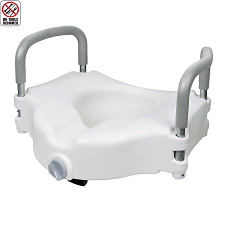 JCMASTER Elevated Raised Toilet Seat with Removable Padded Arms, Standard Seat, Toilet Seat Lifter for Bathroom Safety, Assists Disabled, Elderly or Handicapped