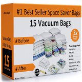 15 Space Saver Vacuum Storage Bags -Value Pack -Save Money on Jumbo Storage Like Zipiloc Vacuum Seal -Shrinks Large Items Blankets Cloth Pillows Travel Sleeping Bags by 3 Times-Includes Air Pump