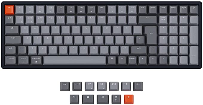 Keychron K4 Hot Swappable Wireless Bluetooth/USB Wired Gaming Mechanical Keyboard, 100 Keys ISO-UK-Layout RGB LED Backlit Gateron Red Switch N-Key Rollover, Aluminum Frame for Mac Windows, Version 2