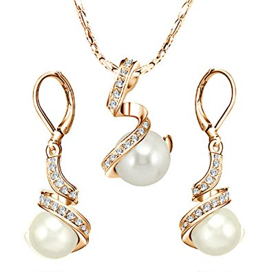 Yoursfs Twisted Austrian Crystal and Pearl Jewellery Sets of Necklace and Earrings 18ct White/Rose Gold Plated for Women