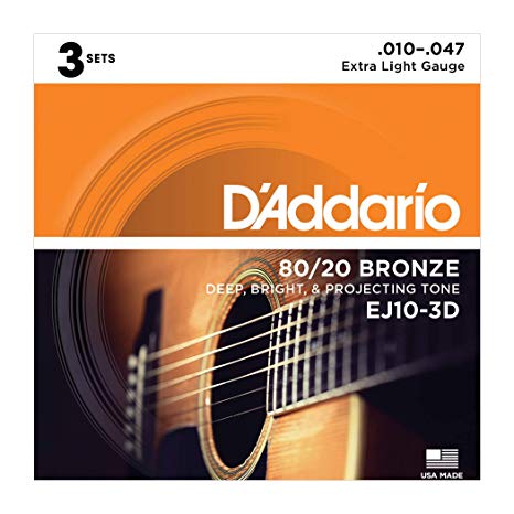 D'Addario EJ10 Bronze Acoustic Guitar Strings, Extra Light, 10-47, 3 Sets (EJ10-3D)