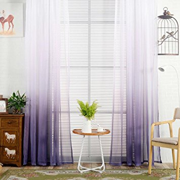 Decorative Curtains, BSGSH Beautiful Ombre Sheer Window Elegance Curtains/Drape/Panels/Treatment for Door Kitchen Living Room (Purple)