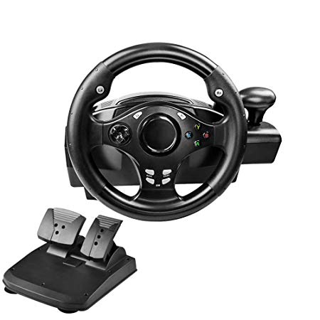PinPle Dual-motor Racing Wheel, 270 Degree Rotation Steering Wheel for PS3/PS4/XBOX ONE/XBOX 360/NS SWITCH/PC/Android, With Pedals, Gear Shifter Black