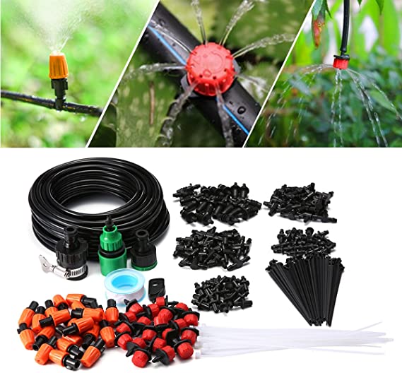 Drip Irrigation Watering Kit Self Watering Outdoor Garden Hose Kits for Plant Watering Included 49 Feet Tubing Connectors Hole Puncher Atomizing Nozzle (1)