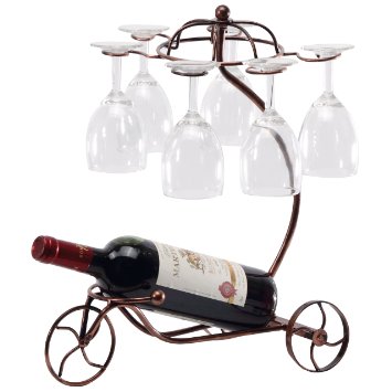 Vintage Parisian Style Bronze Tricycle 6 Wine Glass and Bottle Server Display Rack Table Top Organizer Stand - MyGiftreg