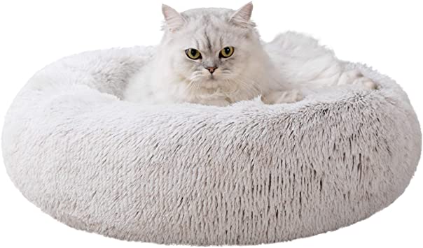 Love's cabin 24in Cat Beds for Indoor Cats - Cat Bed with Machine Washable, Waterproof Bottom - Coffee Fluffy Dog and Cat Calming Cushion Bed for Joint-Relief and Sleep Improvement