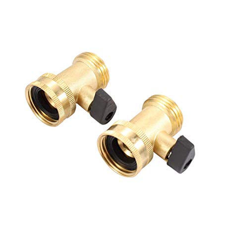 ZKZX Heavy Duty 03V Brass Garden Hose Connector with Water Hose Shut-Off Valve Parts 3/4 Male and Female Thread 2pcs (one Way)
