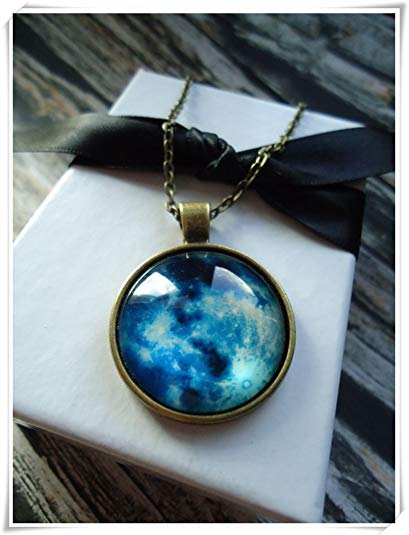 Bronze Glass Necklace - Stars, Space, Sky, Universe, Science, Orbits Earth, Craters, Solar System