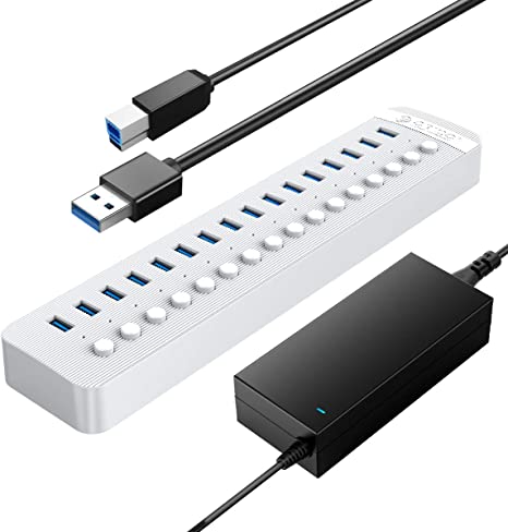 ORICO Powered USB Hub, 16 Ports 78W USB 3.0 Data Hub with Individual On/Off Switches and 12V/6.5A Power Adapter for Desktop Computer, PC, iMac, Mobile HDD, Flash Drive, Phone, iPad Charging