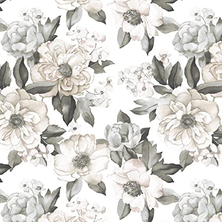 Roommates Watercolor Floral Bouquet Gray Peel and Stick Wallpaper | Removable Wallpaper | Self Adhesive Wallpaper
