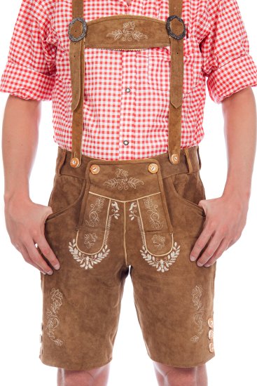 Bavarian traditional leather trousers Lederhosen with suspenders lightbrown