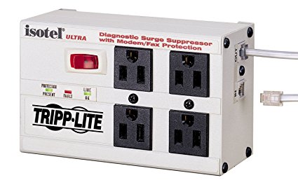 Tripp Lite Isobar 4 Outlet Surge Protector Power Strip, Tel/Modem, 6ft Cord Right Angled Plug, & $50K INSURANCE (ISOTEL4ULTRA)