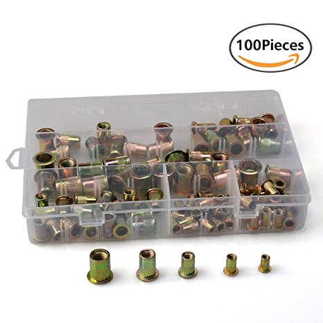 URBEST 50Pcs Steel Rivet Nut Rivnut Insert Nutsert 3/8-16 (Mixed 5 Rivet Nut)