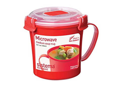 Sistema Microwave Soup Mug - 656 ml, Red/Clear