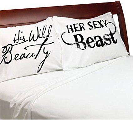 His Wild Beauty Her Sexy Beast Pillowcases Romantic Gifts Anniversary Engagement Wedding Valentines Day Naughty Christmas Romantic (Standard, White)