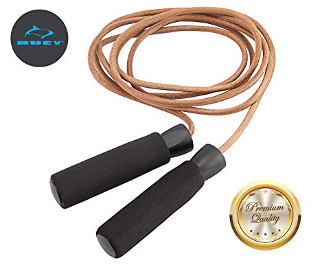 HUEY Sport Leather Jump Rope Adjustable Skipping Rope for Speed Quiet Training Boxing MMA Cardio Crossfit Fitness Works Well Both Indoor and Outside The Gym Like Playground for Beginner Men and Women