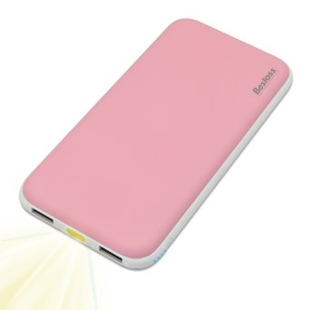 Bestoss 10000mAh 2-Output Rubber Coated Portable External Power Bank Battery Charger Pack for iPhone 6/5/4, iPad, iPod, Samsung Devices, Smart Phones, Tablet PCs (pink)