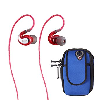 BASN G1 Earphones with Microphone Sport Running Noise Reduction Headphones for Apple iPhone, iPad, iPod and Samsung Galaxy HTC Android Mobile Phones (Red with Armband)