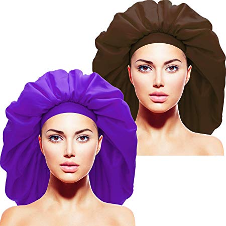 2 Pieces Extra Large Sleep Cap Jumbo Day and Night Cap Large Satin Bonnet with Comfort Elastic Band (Color Set 2)